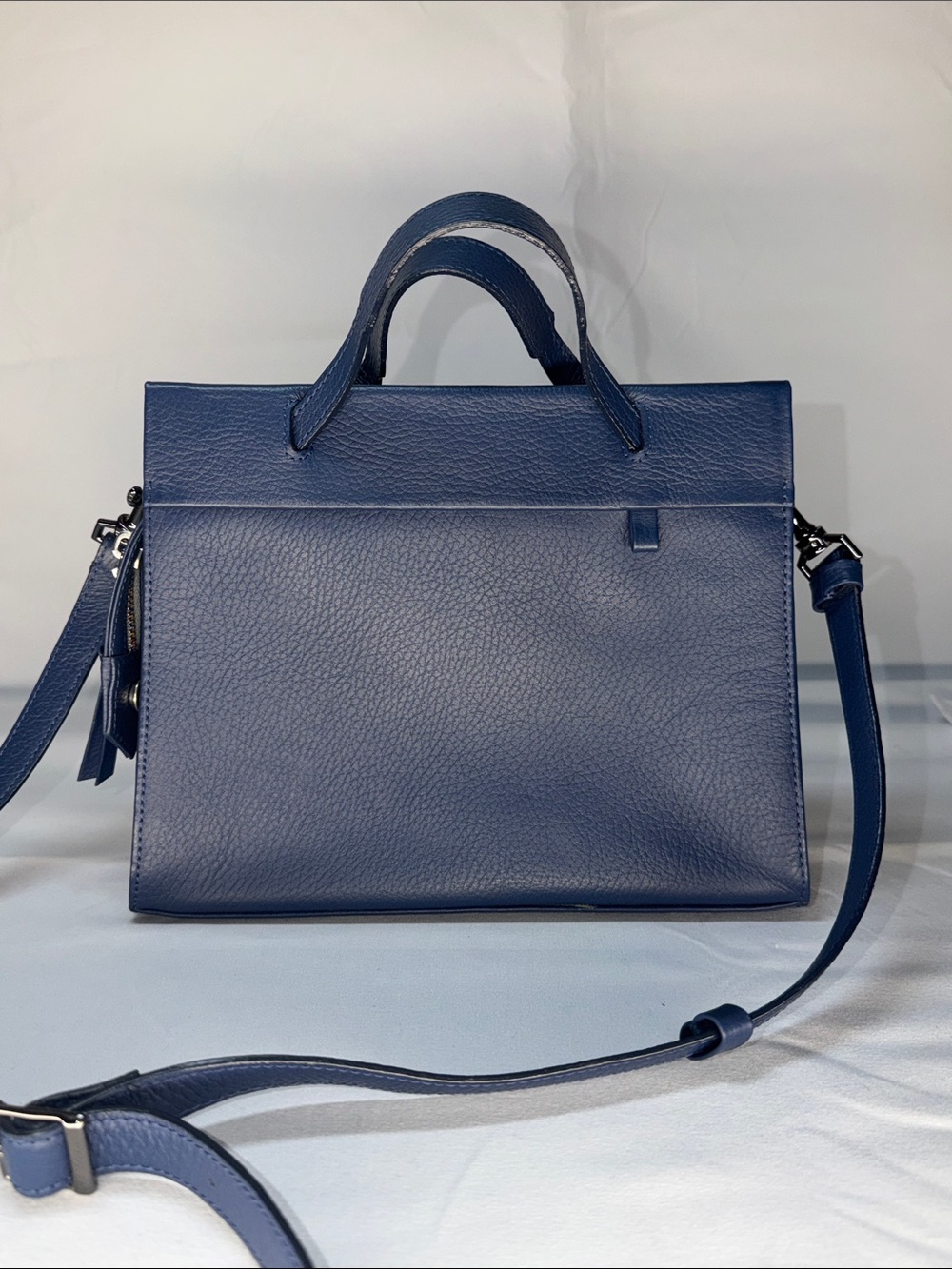 Min & Mon New York Vali Crossbody Navy Blue Pebbled Leather Top-Handle Satchel